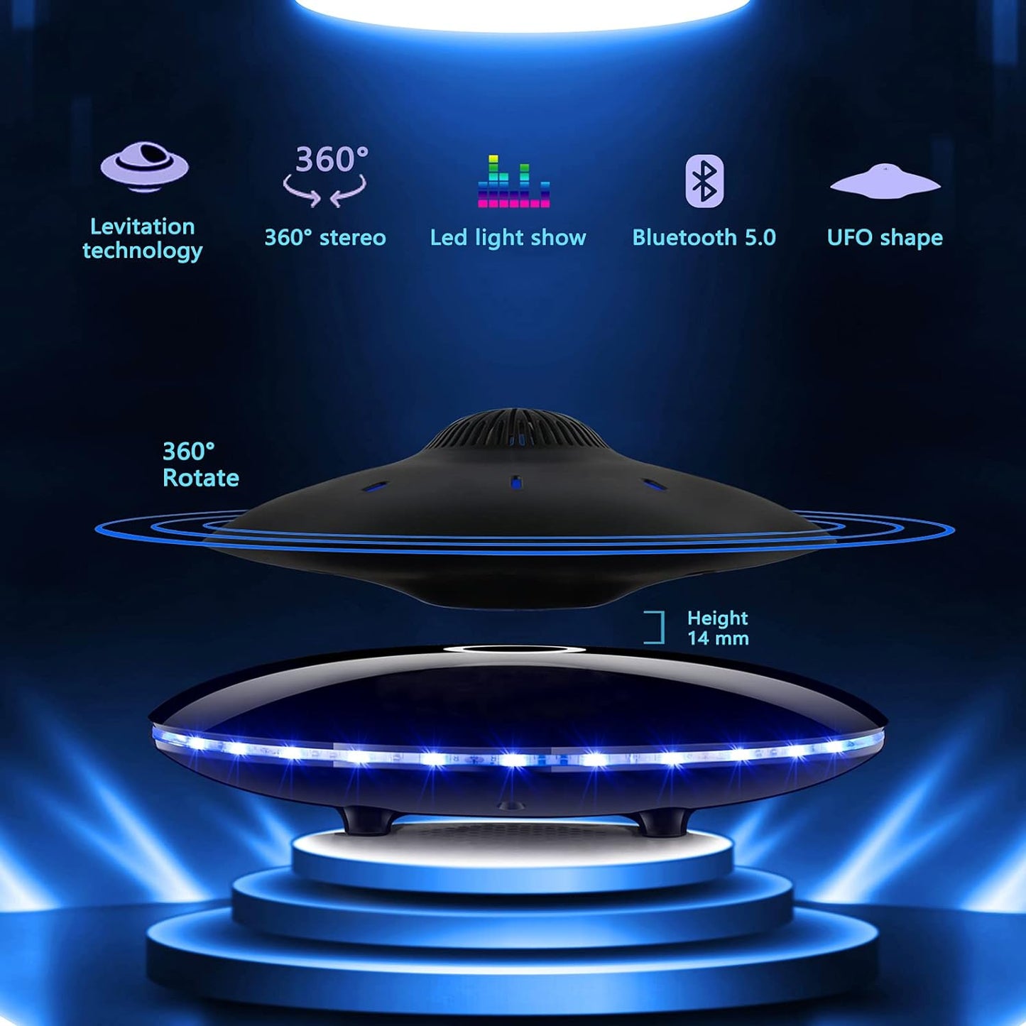 RUIXINDA Magnetic Levitating Bluetooth Speaker, Levitating UFO Speakers with LED Lights, 360 Degree Rotation,Wireless Floating Speakers for Home Office Decor Cool Tech Gadgets,Creative Gifts